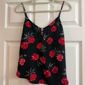 Dynamite Black Camisole with Red Floral Design